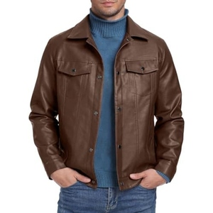 Veste en cuir d'agneau véritable pour homme de qualité supérieure avec col en peau de mouton et doublure en fourrure intérieure - Product Image 3