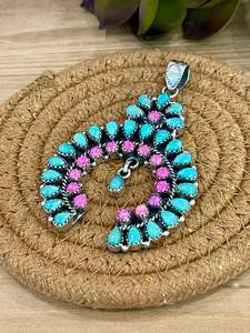 Hecho a mano plata esterlina turquesa y Rosa ópalo de fuego racimo Naja colgante negrita suroeste joyería artesanal - Product Image 3