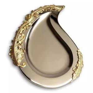 ถาดเสิร์ฟโลหะหรูหราหรูหราสำหรับขนมผลไม้แห้งดีไซน์ใบไม้แบบทันสมัย - Product Image 1