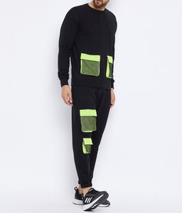 ชุดวอร์มกางเกงขาบานและเสื้อวอร์มคอกลมแบบเรียงซ้อนกางเกงวิ่งแบบมีฮู้ดสำหรับผู้ชาย - Product Image 3