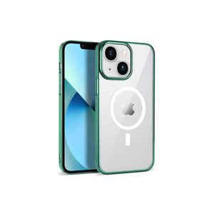 Étui en silicone de luxe Netzy pour iPhone 14 Plus compatible MagSafe, vert foncé, avec chargement sans fil et logo Pixel - Product Image 1