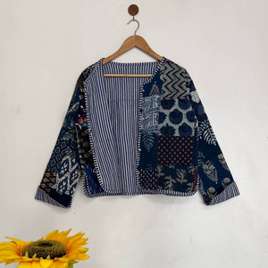 เสื้อแจ็คเก็ตบุผ้าคอตตอนสไตล์โบโฮวินเทจสำหรับผู้หญิงเสื้อโค้ทปะต่อผ้าคอตตอนโบโฮทำด้วยมือสำหรับฤดูหนาวของขวัญแจ็คเก็ตงานแฮนด์เมด - Product Image 1