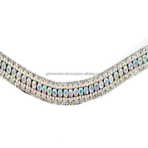 Luxe 5 rangées de cristaux d'opale strass décoratif noir anglais cuir cheval front bande avec boucle personnalisée fin fermeture - Product Image 1