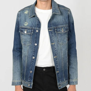 2025 chaqueta personalizada para hombre 2025 chaqueta vaquera rasgada personalizada para hombre chaqueta vaquera con logotipo y diseño personalizado de gran tamaño para hombre - Product Image 4