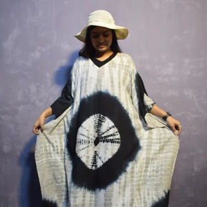 2024 été cravate teinture caftan pour dames attrayant col en v parole longueur robe tissé manches motif écologique respirant naturel - Product Image 1