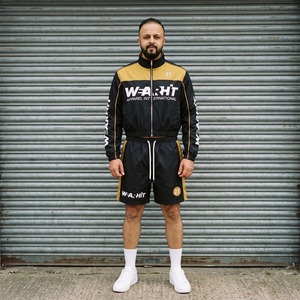 Men's Windbreaker Set Cropped Zip Up Color Block <b>Nylon</b> Racing Jacket and <b>Shorts</b> Black Gold Custom Logo OEM - Product Image 5