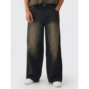 Pantalones de pierna ancha de tela vaquera con cintura elástica de marca para hombre tintados rígidos y holgados extremos personalizados al por mayor pantalones vintage de verano - Product Image 4