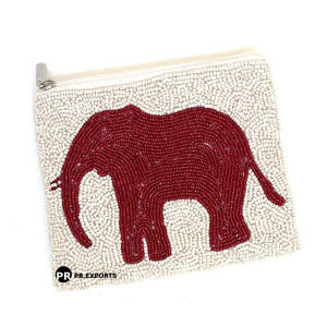 Sac à main ouvert en coton brodé ethnique indien fait à la main, motif paysage multicolore perlé, doublure en polyester, éléphant - Product Image 1