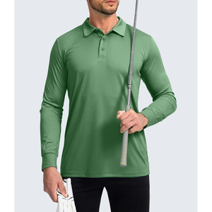 Men's Quick Dry Slim Collared <b>T</b>-<b>Shirt</b> <b>Long</b> <b>Sleeve</b> Classic for Polo for Summer Casual Styling Solid Pattern Canvas Fabric - Product Image 3