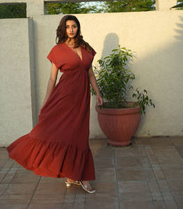 ชุดคาฟตันแขนสั้นโบฮีเมียนสีพื้นใส่ไปปาร์ตี้ฤดูร้อน - Product Image 2