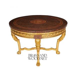 Mesa de Entrada Redonda Clásica de Lujo, Latón y Madera - Product Image 3