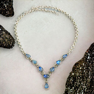 Collar llamativo de piedra lunar arcoíris de alta calidad de Plata de Ley 925, piedras preciosas naturales, aspecto Vintage, joyería fina para regalo de mujer - Product Image 3