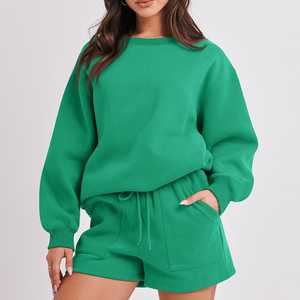 Femmes deux pièces tenues décontractées couleur unie mince polaire sweat correspondant Shorts ensembles 2025 grande taille doux confortable survêtement - Product Image 3