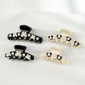 DOWELL Vente en gros Style français Acétate <span class=keywords><strong>Perle</strong></span> Fleur <span class=keywords><strong>Pince</strong></span> <span class=keywords><strong>à</strong></span> cheveux Épais Requin <span class=keywords><strong>Pince</strong></span> pour femmes Élégant Porte-<span class=keywords><strong>chignon</strong></span> pour tête arrière - Product Image 3