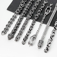 Bracelet pour homme en acier inoxydable, maillons cubains, robuste, noir oxydé, style rétro gothique punk, bijoux de motard, réglable pour homme