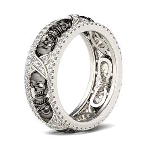 Jeulia Two Tone Sterling Silver <b>Skull</b> <b>Ring</b>-round Cut Anniversary Gift - Product Image 3