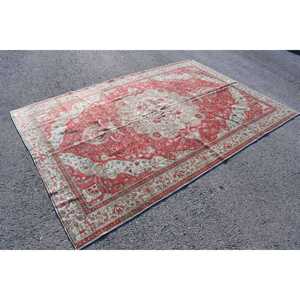 Turkish Vintage Large Rug 6.2x9 ft, <b>Red</b> <b>Wool</b> Rug - Product Image 1