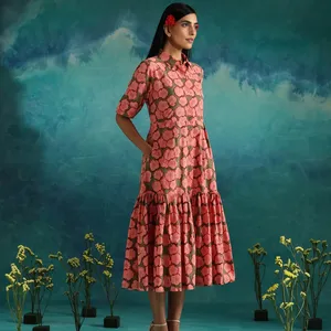 Hand block printed cut out back detail dress cum kurti cotton floral long maxi designer kurti for women