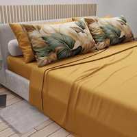 Parure de draps moderne 6 pièces en microfibre, draps unis, taies d'oreiller imprimées, 300 fils/cm², rafraîchissante, infroissable, anti-boulochage