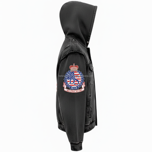 Sudadera con cremallera negra Premium 420 GSM forro polar pesado diseño tachonado cálido y duradero con parche bordado logotipo personalizado sudadera básica - Product Image 3