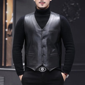 Chaleco clásico de piel de oveja auténtica para hombre, chaleco con cuello en V, chaleco cálido de invierno para hombre, trajes formales informales sin mangas para hombre - Product Image 6