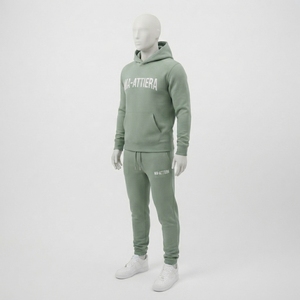 Conjunto Deportivo para Hombre en Verde Salvia, Sudadera Bordada con Capucha y Pantalones Jogger, Ropa Deportiva Casual para Calle, Entrenamiento y Fitness - Product Image 5