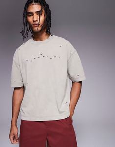 Vintage Heavyweight Distressed Boxy T-shirt for Men Custom DTG Printed 100% Cotton Acid Wash Loose Fit Drop shoulder Men T-Shirt - Product Image 1