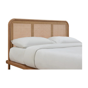 Teak Minimalist Midcentury Wooden <b>Bed</b> Frame With <b>Rattan</b> for Bedroom Furniture - Product Image 3