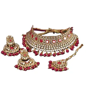 Últimas Designer Exclusivo Moda Indiano Jóias Heavy Wedding Kundan Necklace Set Moda Jóias Coleção para menina2023