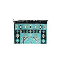 Tapis de prière anatolien Shark Kilim 12 turquoise en coton et polyester, lavable, tissé à la main