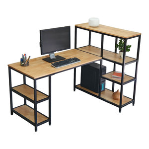 Portable <b>Simple</b> Design Computer <b>Desk</b> with Integrated Shelving Unit Foldable Bookshelf for Office Use Printer Storage-COD68053 - Product Image 1