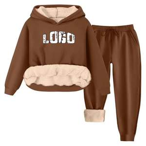 Ensemble survêtement deux pièces en polyester pour homme, sweat-shirt à capuche et pantalon de jogging, polaire sherpa, hiver, personnalisable, imprimé délavé à l'acide, OEM - Product Image 1