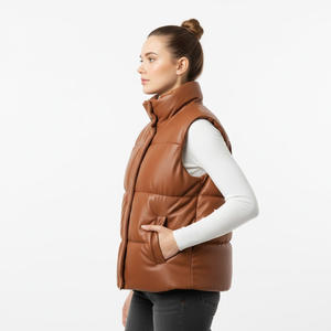 <b>Women</b> Genuine Leather Waterproof Winter Warm <b>Sleeveless</b> Biker Vest OEM Factory Supplier Wholesale Custom Made Casual Outerwear - Product Image 3