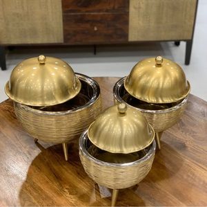 Calentador de Comida Redondo Dorado de Lujo, Cazuela, Plato para Calentar, Hecho de Acero Inoxidable para Servir en Buffet - Product Image 4