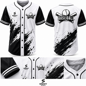 Maillot de baseball personnalisé SINEWY SPORTS unisexe à manches courtes blanc et noir, impression par sublimation, évacuation de l'humidité, grandes tailles, coupe classique, pour tous - Product Image 1