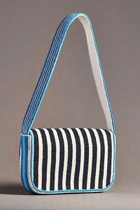 Handmade Cotton <b>Black</b> and White Striped Beaded Classic Shoulder <b>Bag</b> Elegant Evening Purse for <b>Women</b> HUSSAIN CRAFTS - Product Image 2
