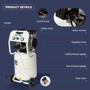 Compresseur d'air électrique portable sans huile ultra silencieux 2 HP 11 gallons 70 dB 5,2 CFM à 40 PSI 4,0 CFM à 90 PSI pour outils pneumatiques - Product Image 3