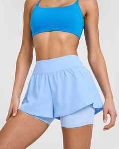 Unisex Double Layer High Waisted <b>Shorts</b> with <b>Zip</b> <b>Pocket</b> Plain Dyed Solid Pattern Casual Style Eco-Friendly Lace Decoration - Product Image 1