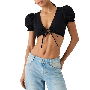 Haut court d'été décontracté pour femmes avec manches longues en maille transparente chemisier transparent en gaze imprimé Logo avant fabriqué au Pakistan - Product Image 5