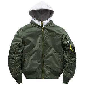 Wholesale Men's Casual Winter <b>Pilot</b> Bomber <b>Jacket</b> Detachable Hood Windproof Front Logo Autumn Stand Collar Flight <b>Jacket</b> - Product Image 6