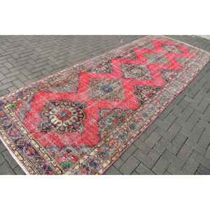 Vintage Turkish Rug, 4.7x12.9 ft <b>Runner</b> Rug, <b>Red</b> Blue Persian Rug - Product Image 2