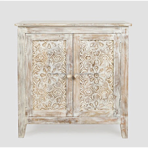 Industrial Vintage Classic Luxury Handmade Wooden Carved White Distressed <b>Sideboard</b> for Living Room - Product Image 2