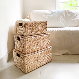 Multi-Functional Storage <b>Bread</b> Tray Seagrass <b>Basket</b> with Dry Water Hyacinth Metal Frame and Lid for Food Storage - Product Image 6