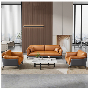 Conjunto de Sofás de Recepción de Cuero Moderno, Sofá de Oficina Comercial con Mesa de Centro Ovalada y Sillones Minimalistas - Product Image 5