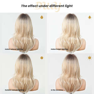 Paloma C-DWY Mid-Length Wavy Rooted Blonde <b>Wig</b> with Bangs Gen 2 Large Realistic Scalp Glueless Synthetic Transparent Lace Color - Product Image 5