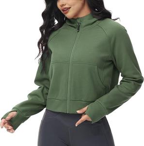 Nouveau Style personnalisé vêtements actifs femmes fermeture éclair complète sweats à capuche col polaire pull sweats à manches longues haut court trou pour le pouce - Product Image 1
