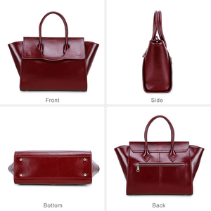 Sac fourre-tout pour ordinateur portable en cuir véritable rouge vin élégant de haute qualité pour femmes avec fermeture à glissière 13,3'' multi-compartiments - Product Image 5