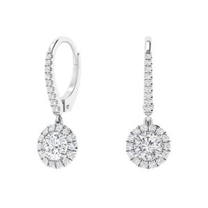 Argent 925/Plaqué Or Jaune/Plaqué Or Rose 1.60 TCW Coupe Ronde Moissanite Avec Halo Drop Dangle Boucle D'oreille Pour Femmes/Elle - Product Image 1