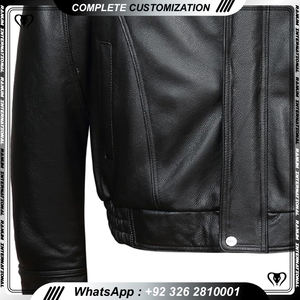 Chaqueta de cuero con logotipo personalizado OEM elegante al por mayor para hombre con bordado de toalla de cuero genuino - Product Image 4
