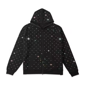 เสื้อฮู้ดซิปเต็มตัวสั่งทำขายส่ง ผ้าฟลีซ/เฟรนช์เทอร์รี่ 450 GSM ดีไซน์ทันสมัยประดับเพชรเทียม แห้งเร็ว - Product Image 1